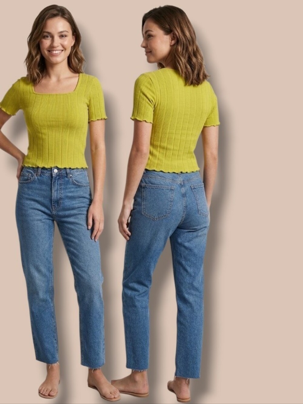 American Eagle Outfitters Women's Green Ribbed Cropped Top Tee